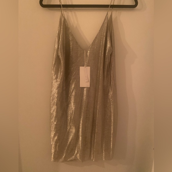 ZARA Metallic V Neck Slip Mini Dress - Size M - NWT! - Picture 2 of 5